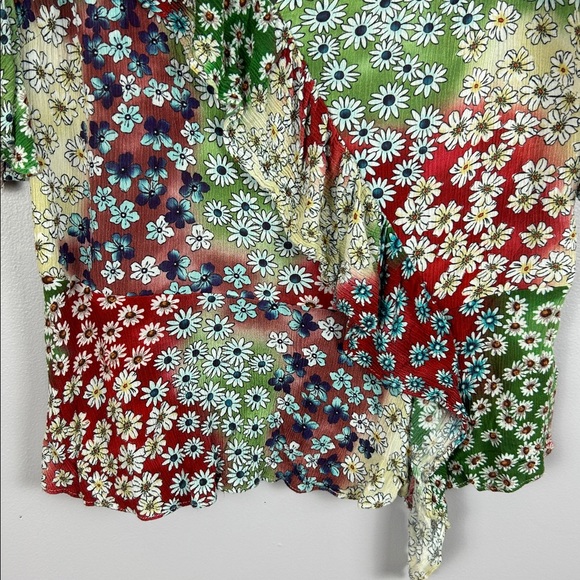 Anthropologie Eri & Ali Boho Patchwork Daisy Short Sleeve Blouse XL Multicolour - Picture 5 of 12